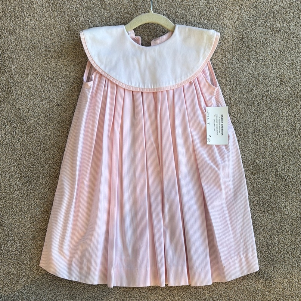 Classic Pink Striped Dress with White Collar